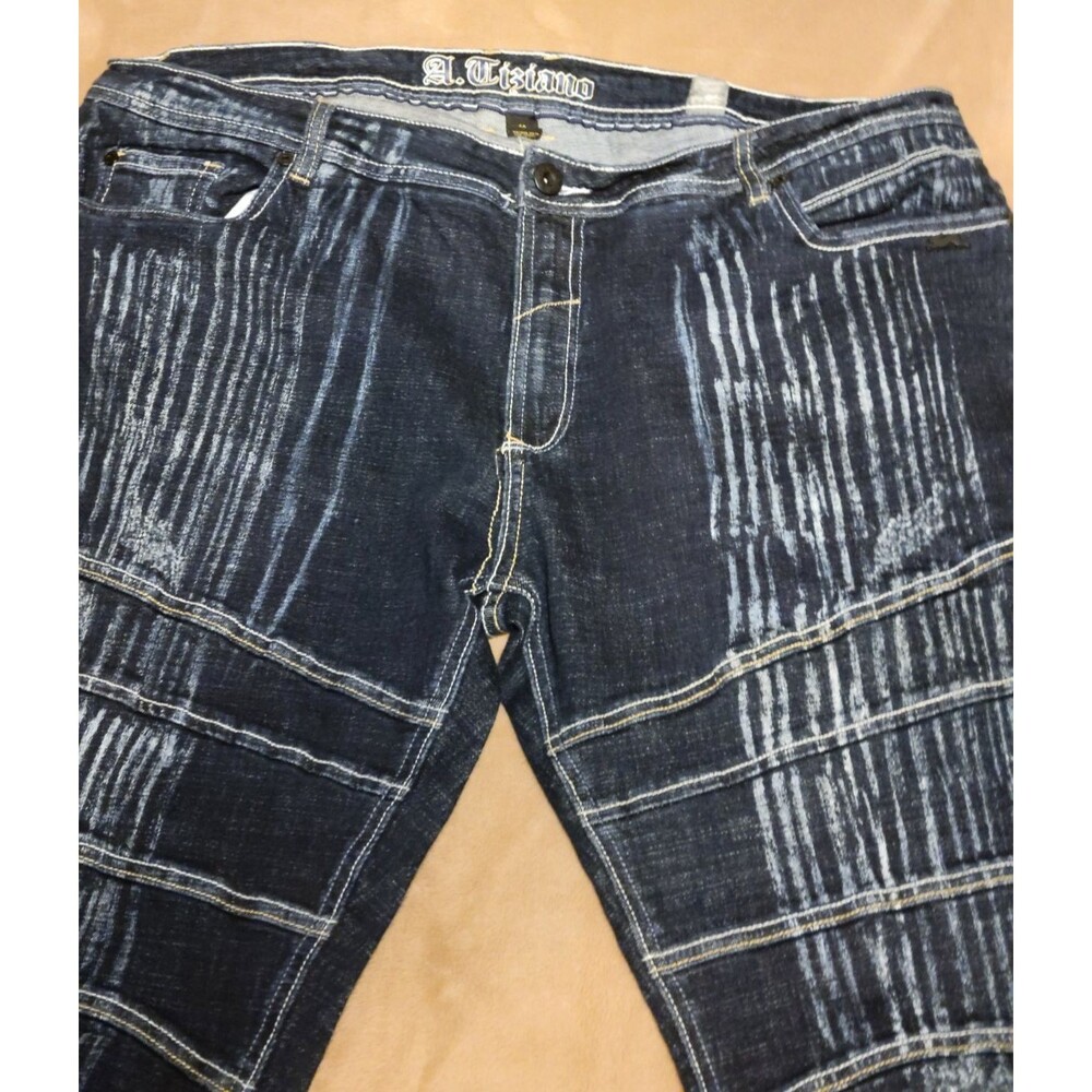 Tiziano Original Series Mens Distressed Striped Jeans Size 40x32 Blue Denim